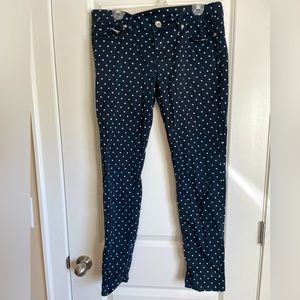 JC Penny Navy Polka Dot Skinny Jeans, Size 12